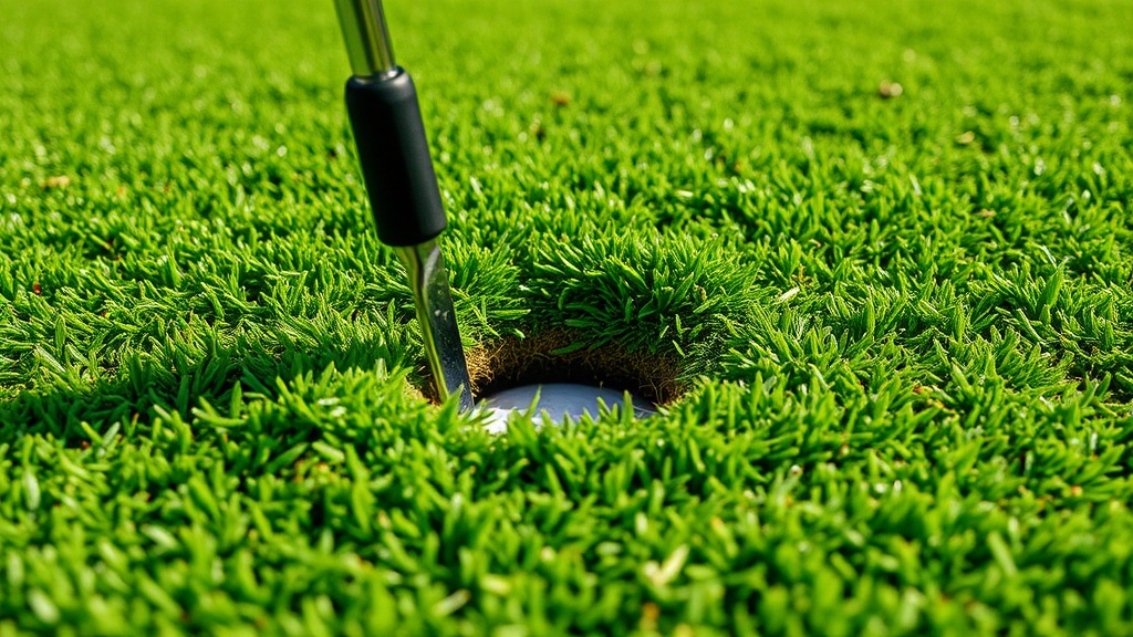 볼 마크 수리 도구를 사용하여 그린을 관리하는 모습