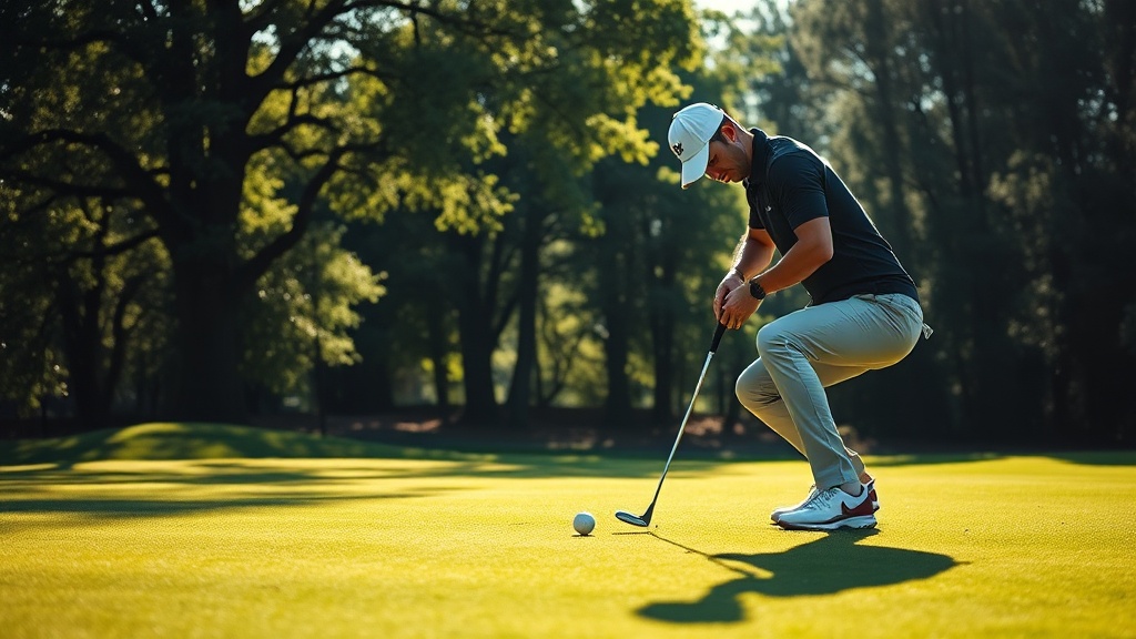 골프 그린에서 퍼팅을 준비하는 모습